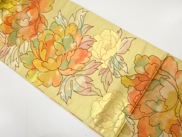 牡丹模様織り出し　名古屋帯